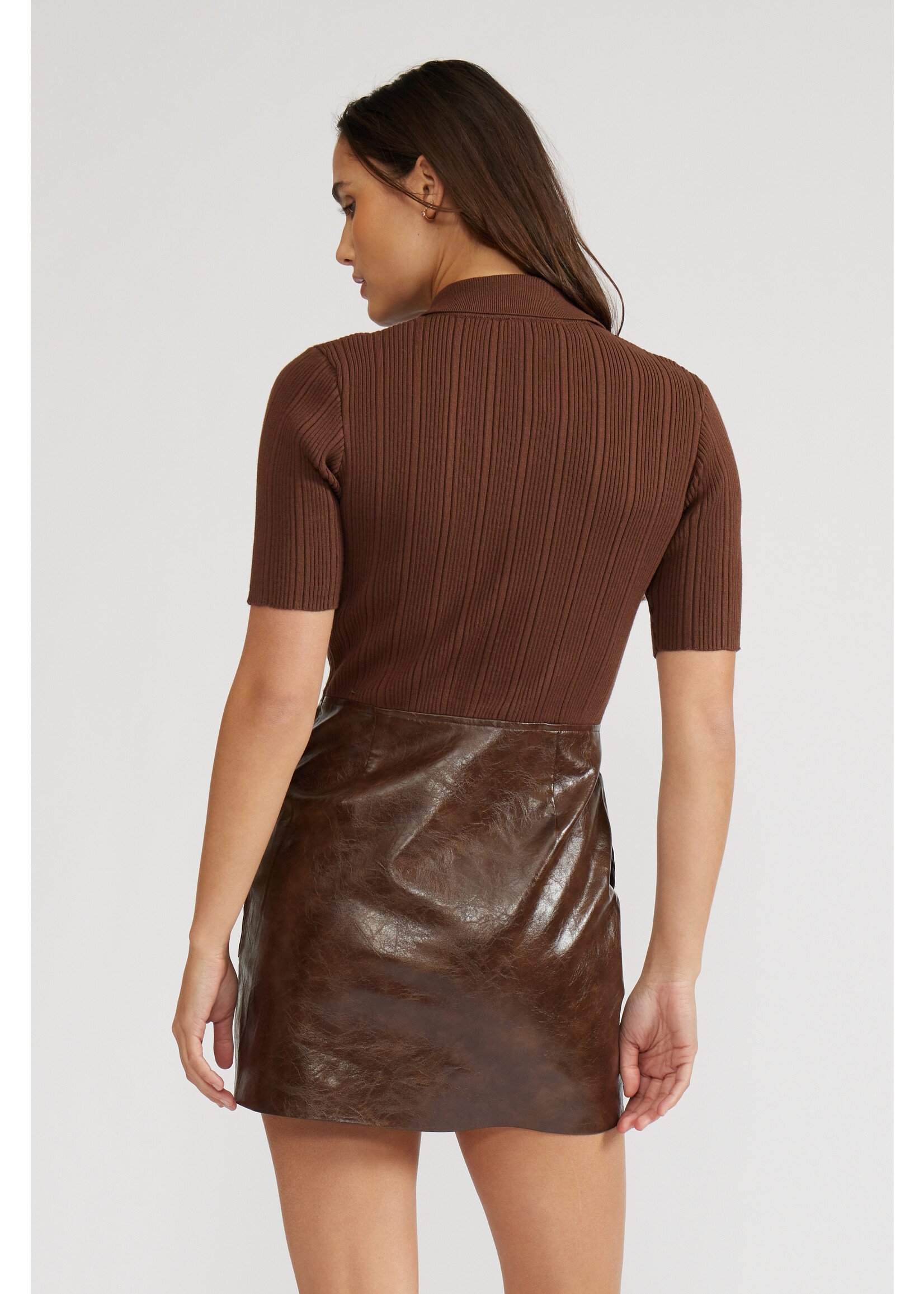 Kiko Mixed Media Knit/Leather Mini Dress Espresso