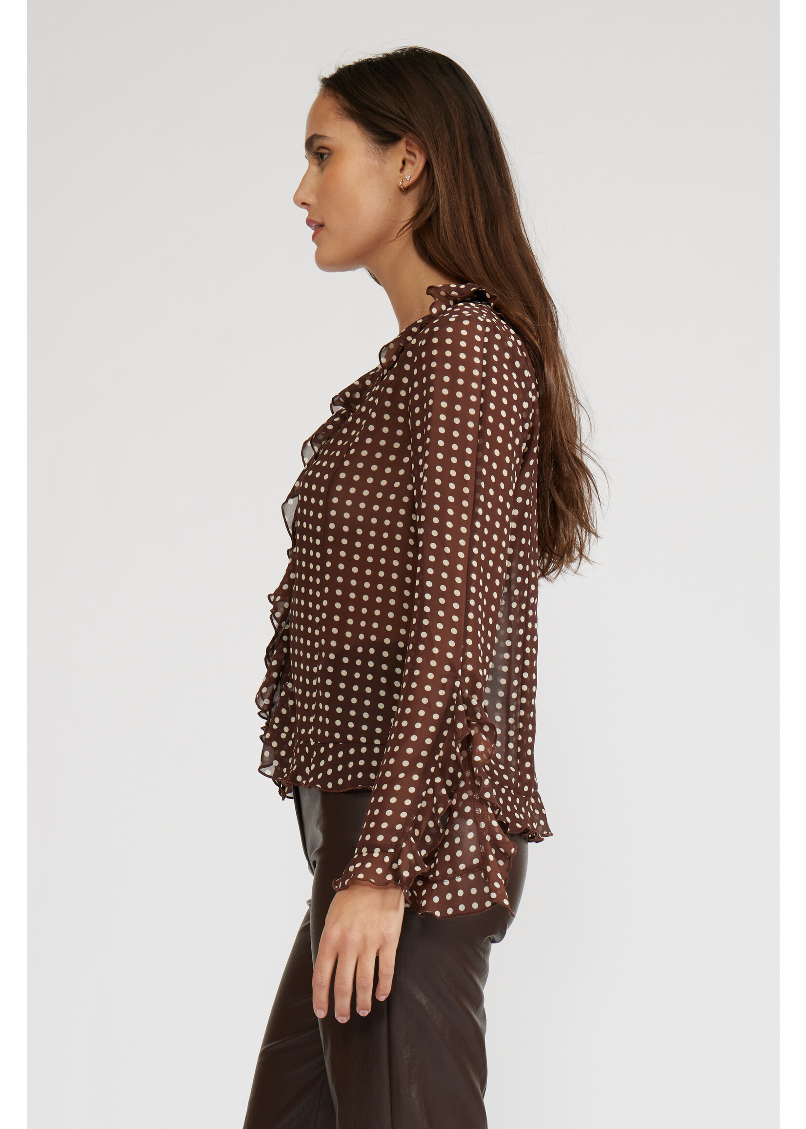 Liza Ruffle Polka Dot Blouse Brown
