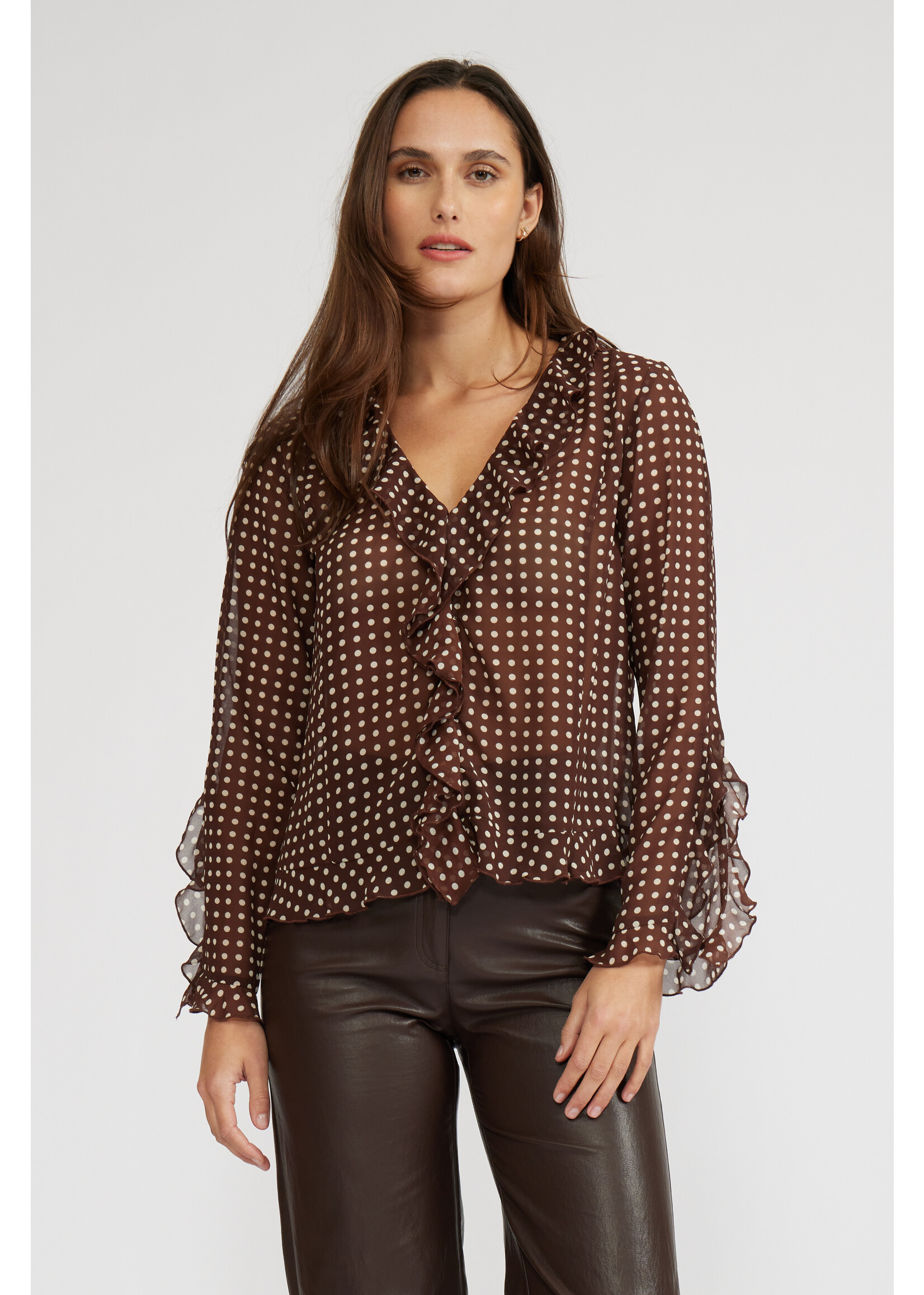 Liza Ruffle Polka Dot Blouse Brown