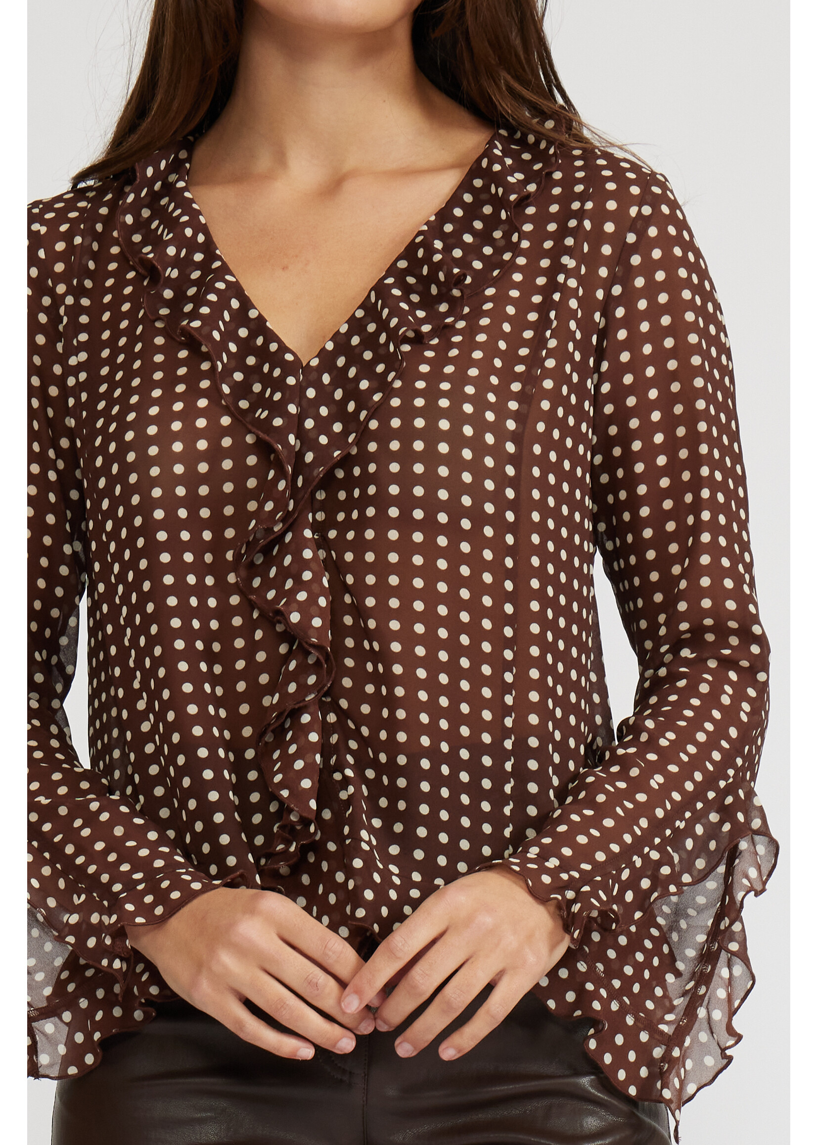 Liza Ruffle Polka Dot Blouse Brown