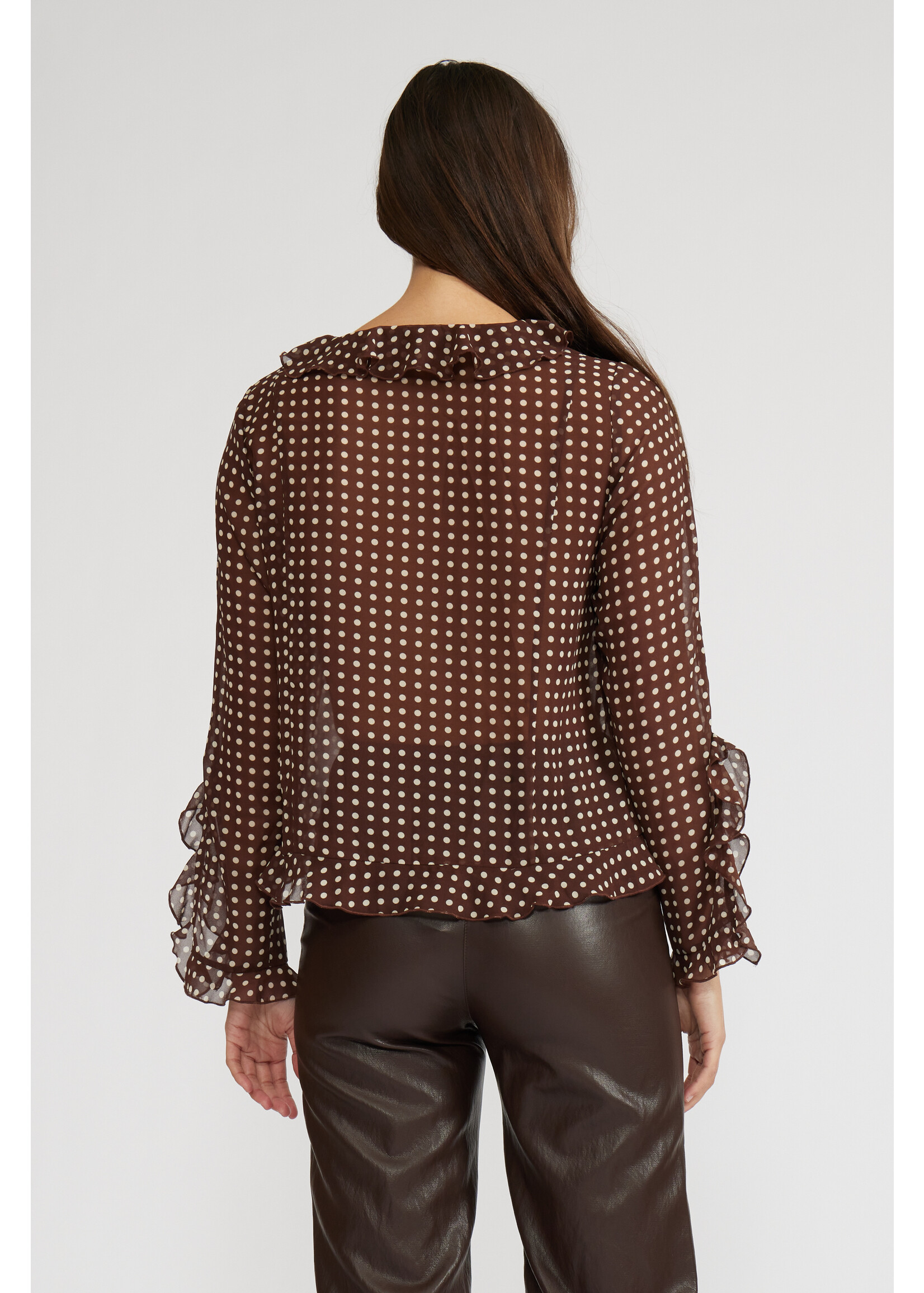 Liza Ruffle Polka Dot Blouse Brown