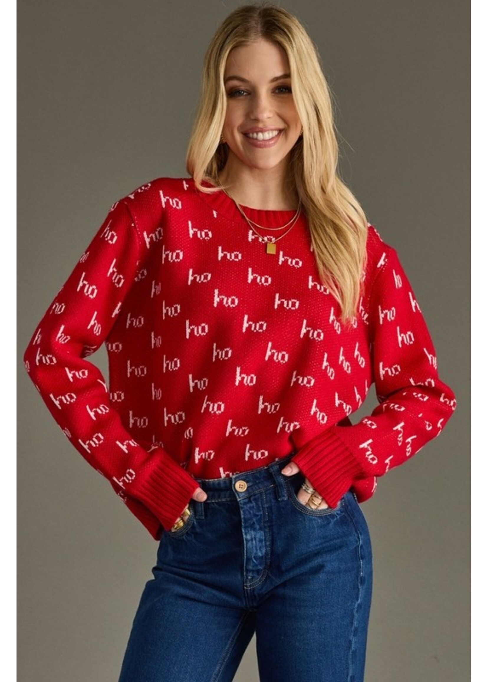 Panache Apparel Co. Ho Ho Ho Repeat Sweater Red