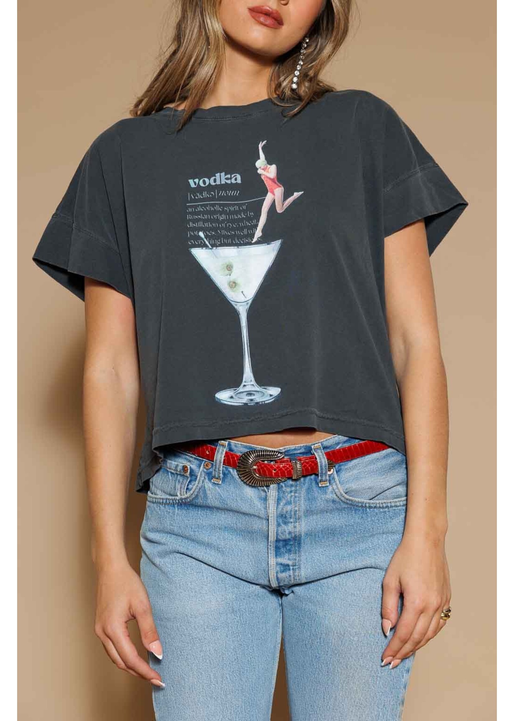 All Us Vodka Jump Hi-Lo Tee Vintage Black