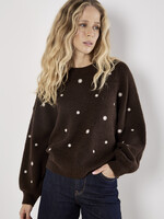 Daisy Embroidered Ribbed Sweater Brown