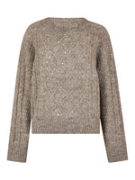 Cable Knit Sequin Panel Sweater Brown