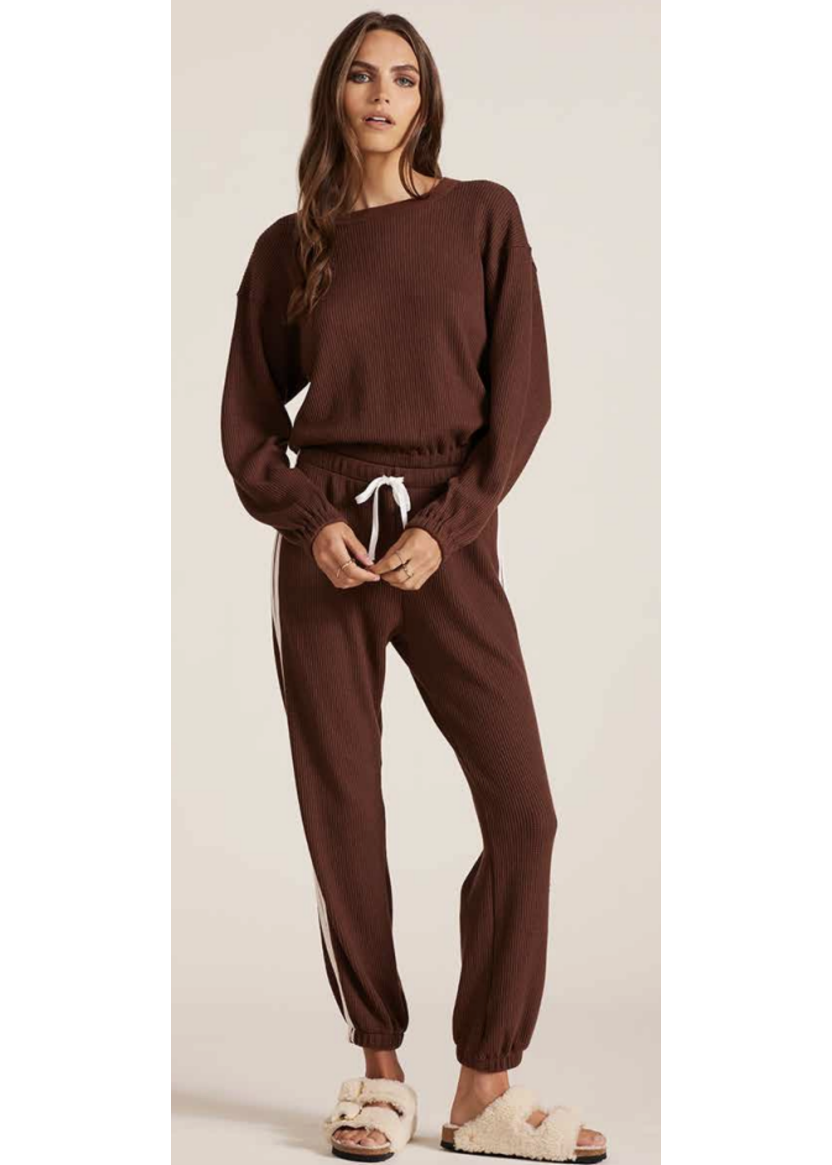 Drop Shoulder Long Sleeve w/ Elastic Hem Brown