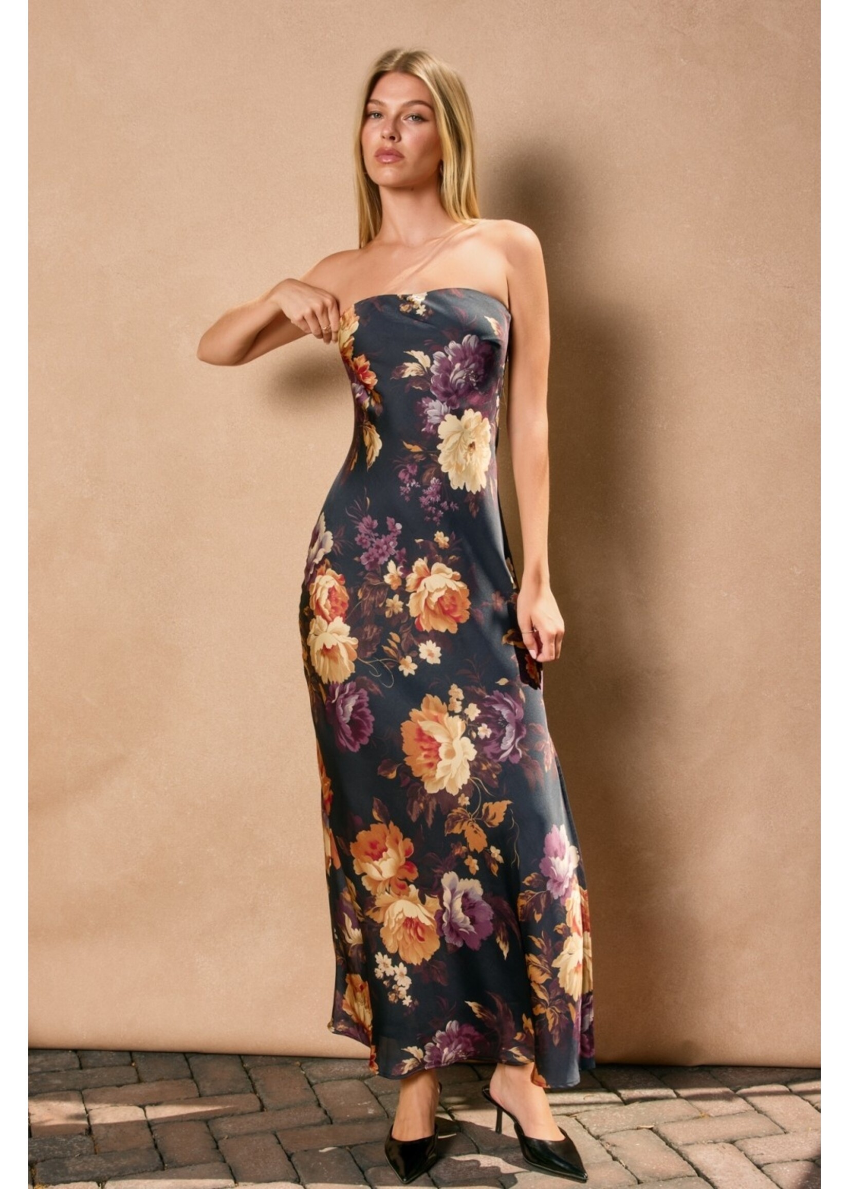 Strapless Floral Slip Dress Nightfall