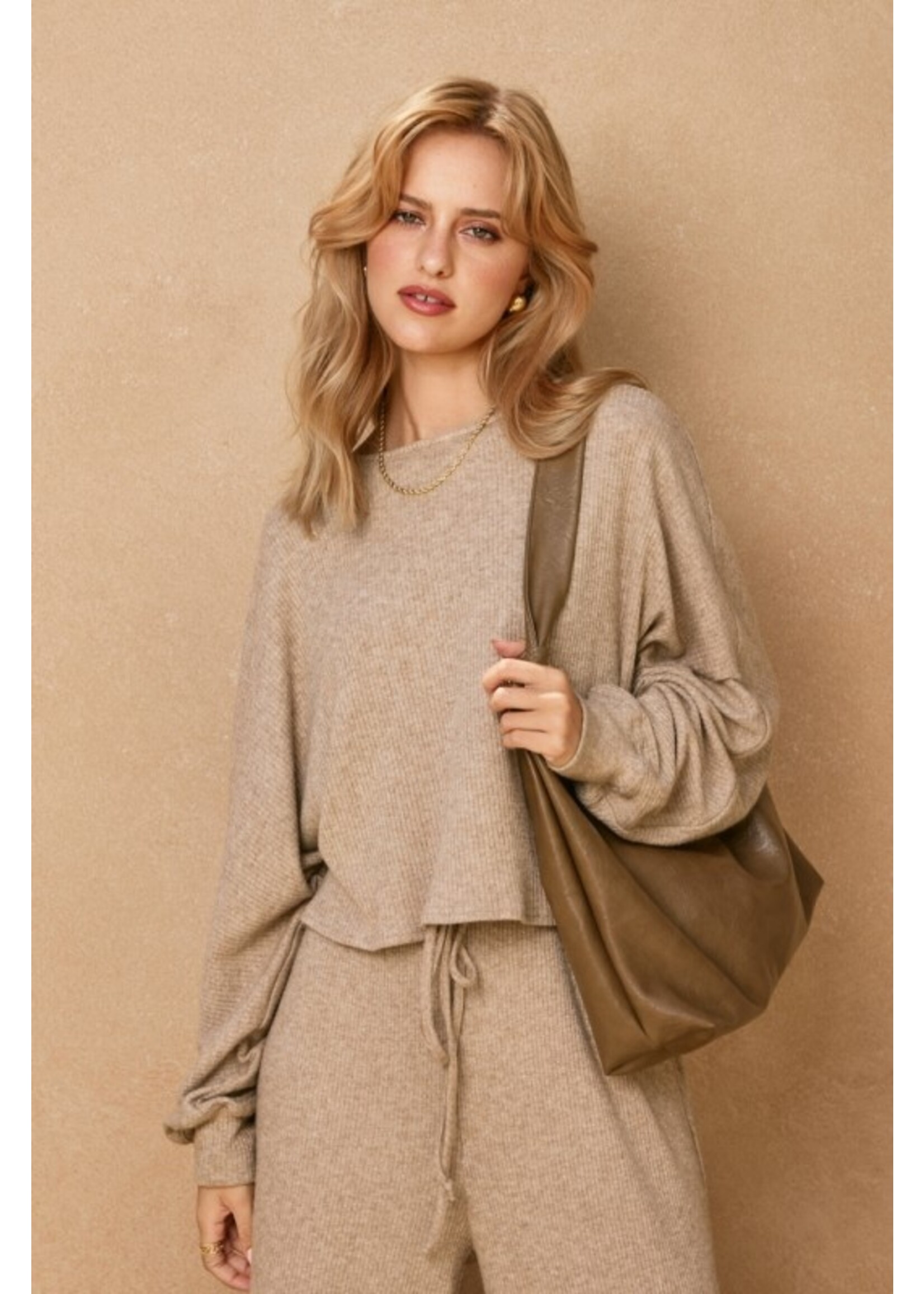 Dustveil Knitted Long Sleeve Top Shimmer Taupe