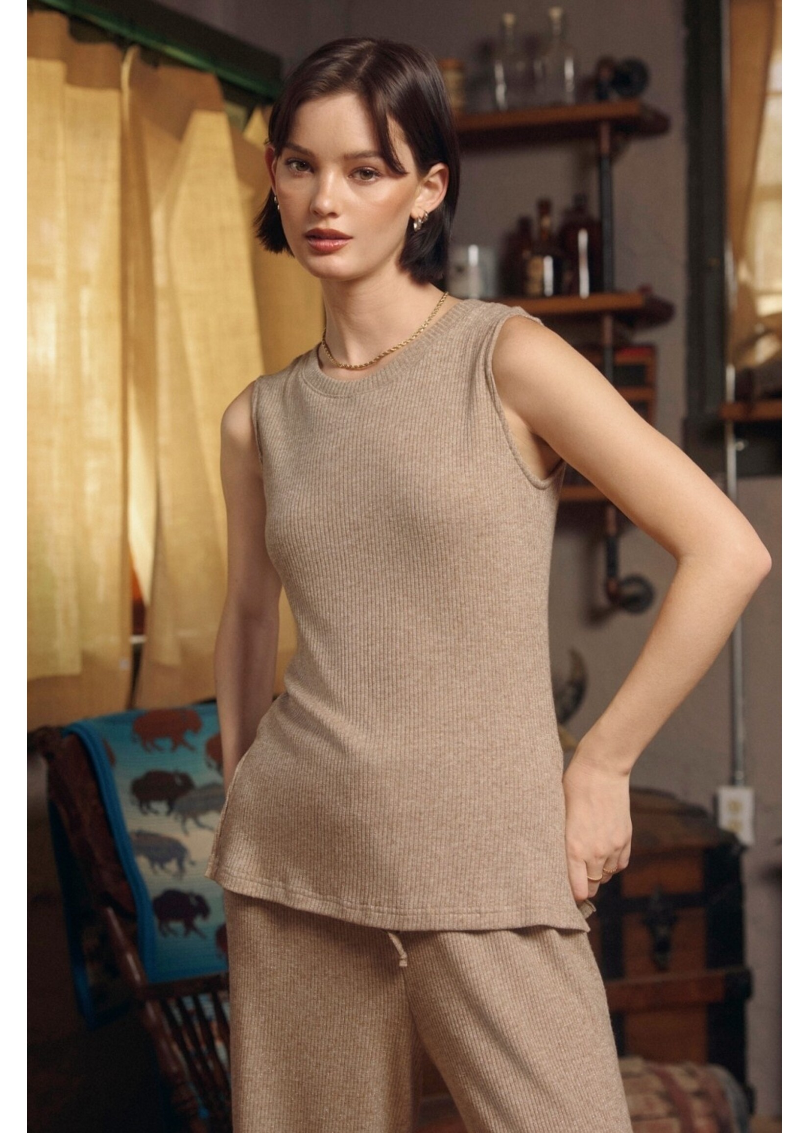 Dustveil Knitted Sleeveless Top Shimmer Taupe