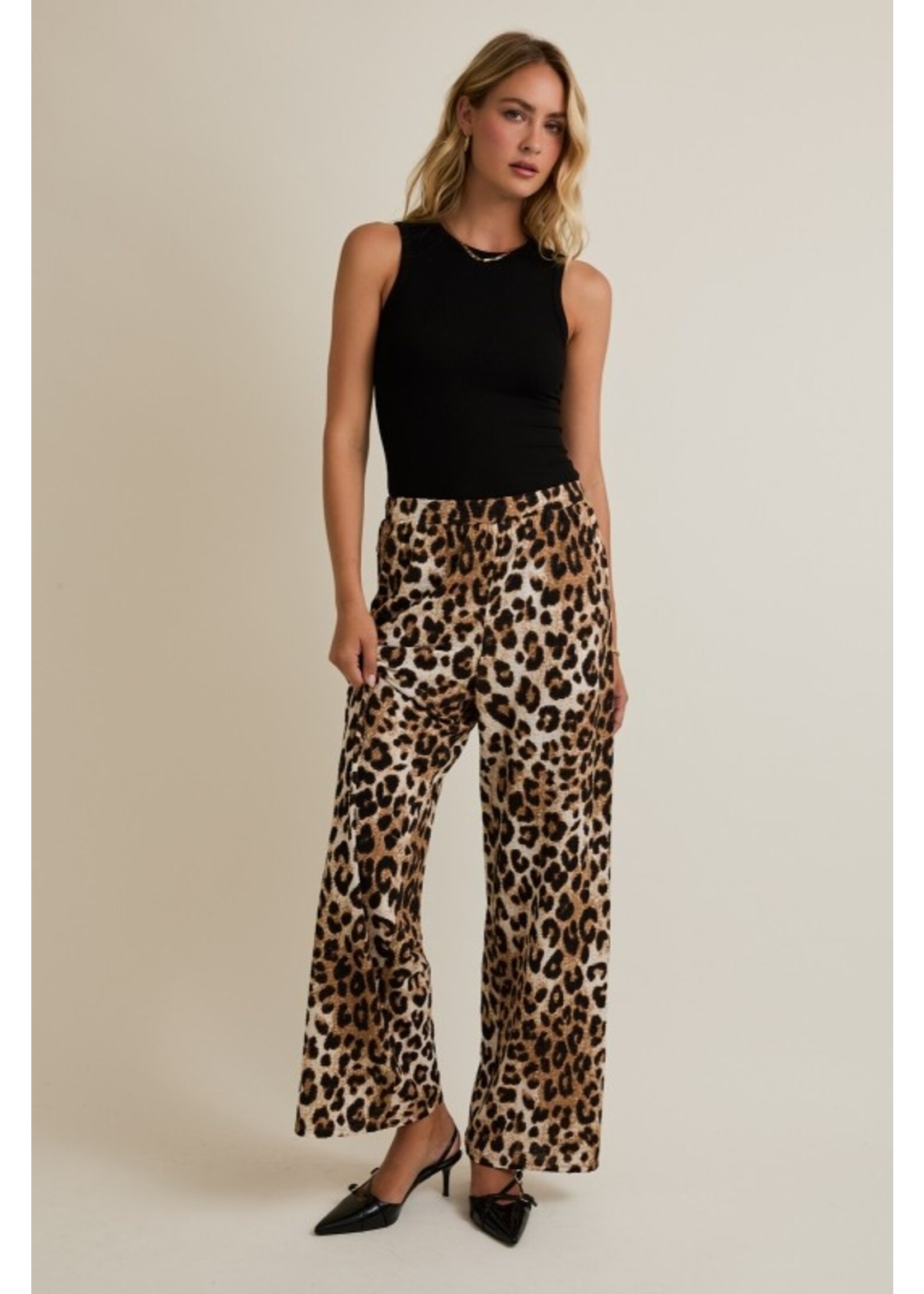 Leopard Waist Band Pleated Pant Brown