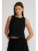 Meghan Crystal Trim Top Black