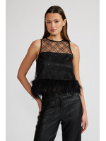 Miley Feather Trim Top Black