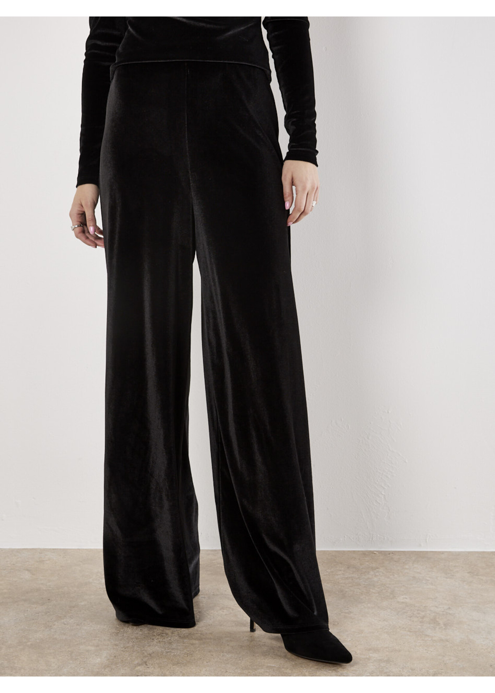 Velvet Wide Leg Pull On Pant Black