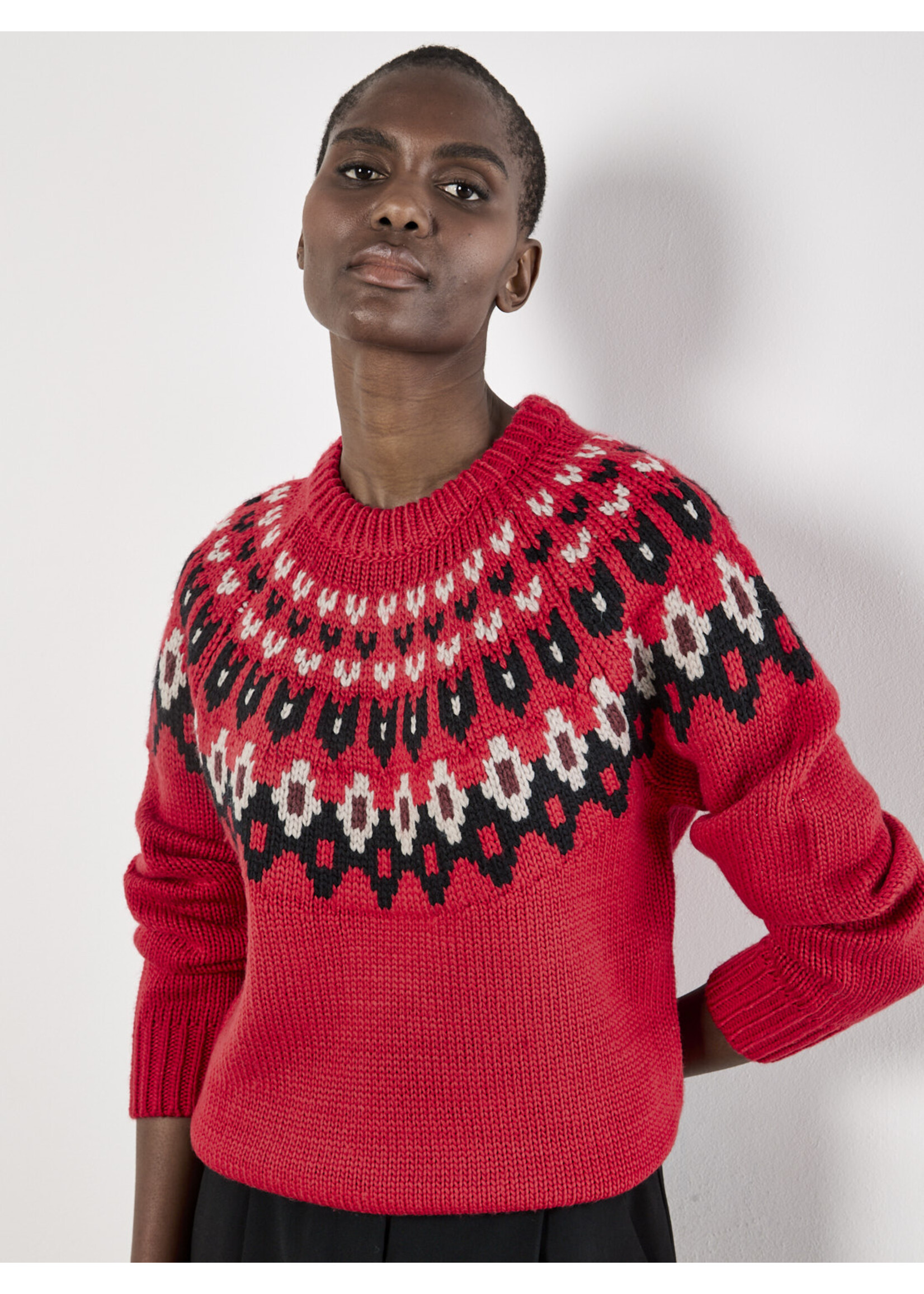 Fairisle Crew Neck Sweater Red