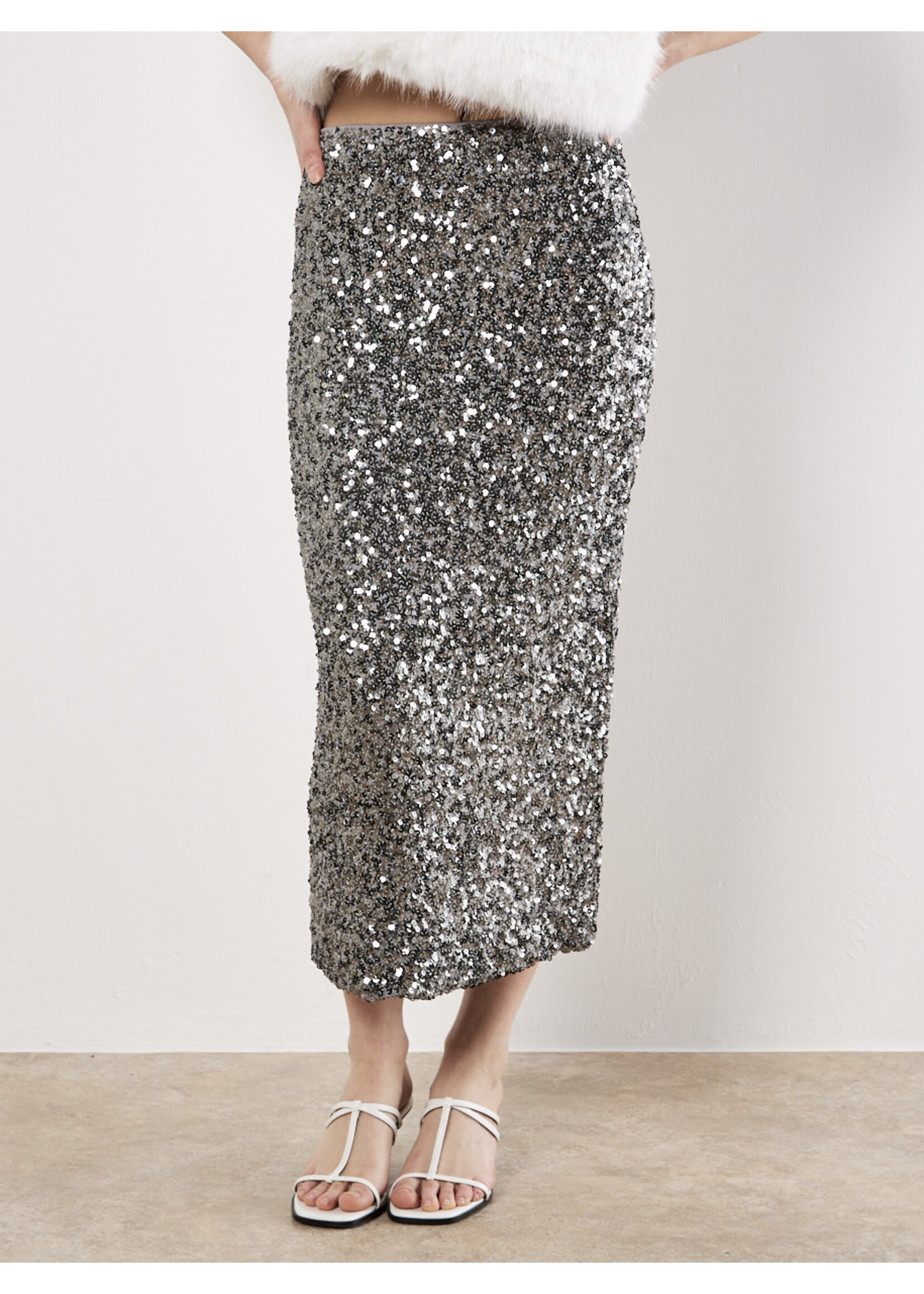 Cluster Sequin Maxi Skirt Grey