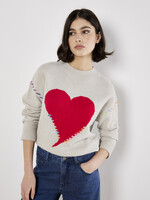 Big Heart & Neon Whipstitch Sweater Stone