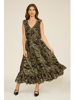 Lacey Ruffle Maxi Dress Black/Gold