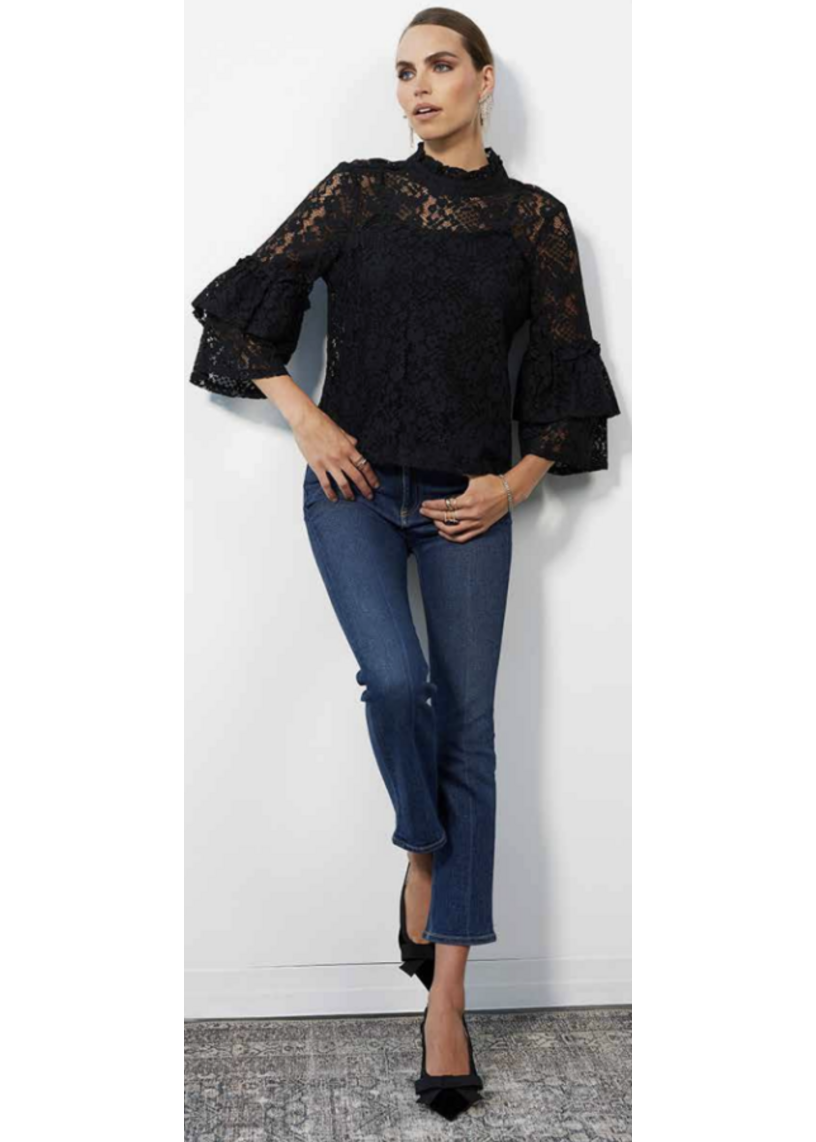 Tiered Lace Sleeve Blouse Black
