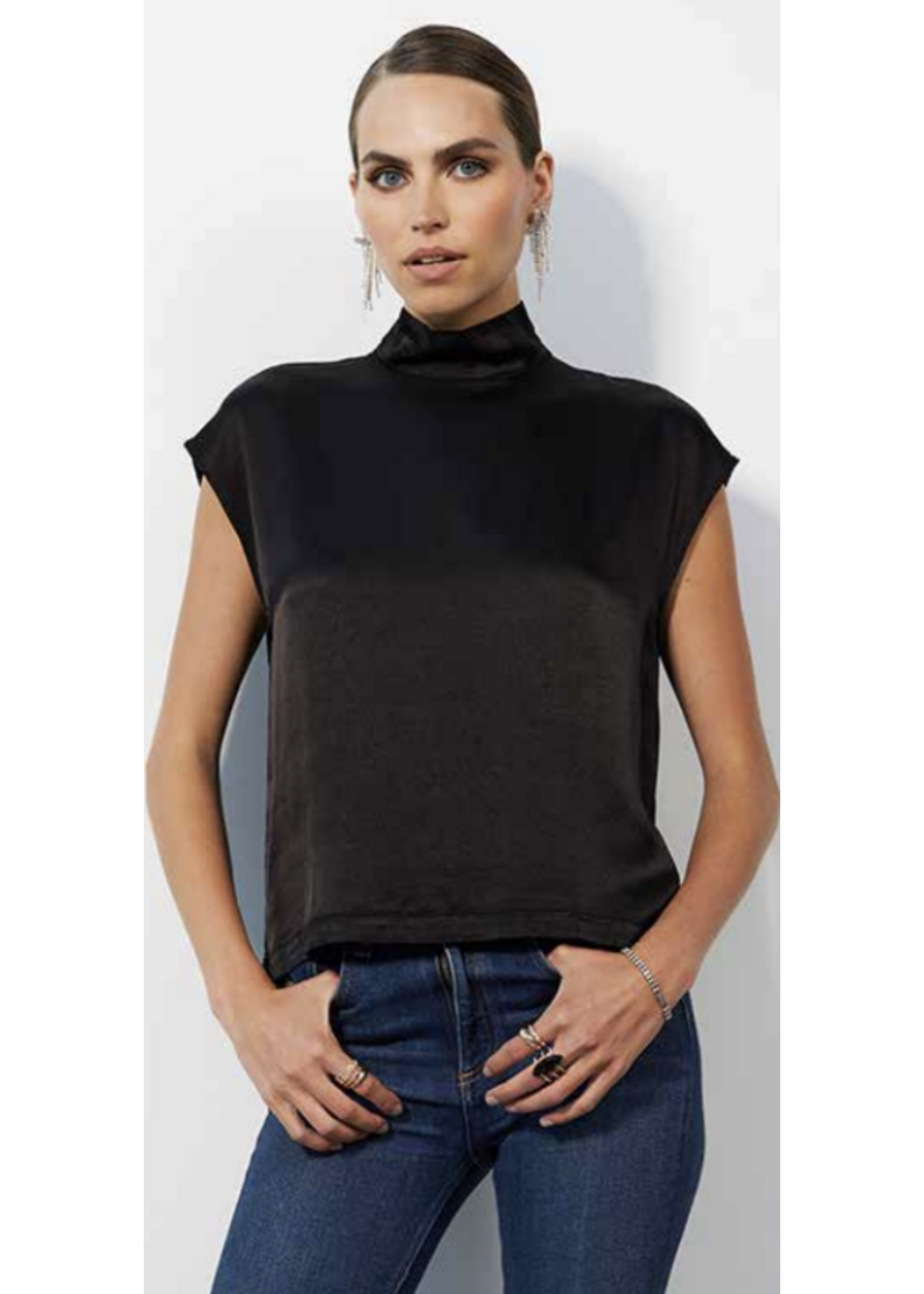 Mock Neck Muscle Tee Black