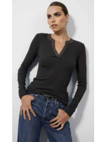 Long Sleeve Split Neck Tee Black