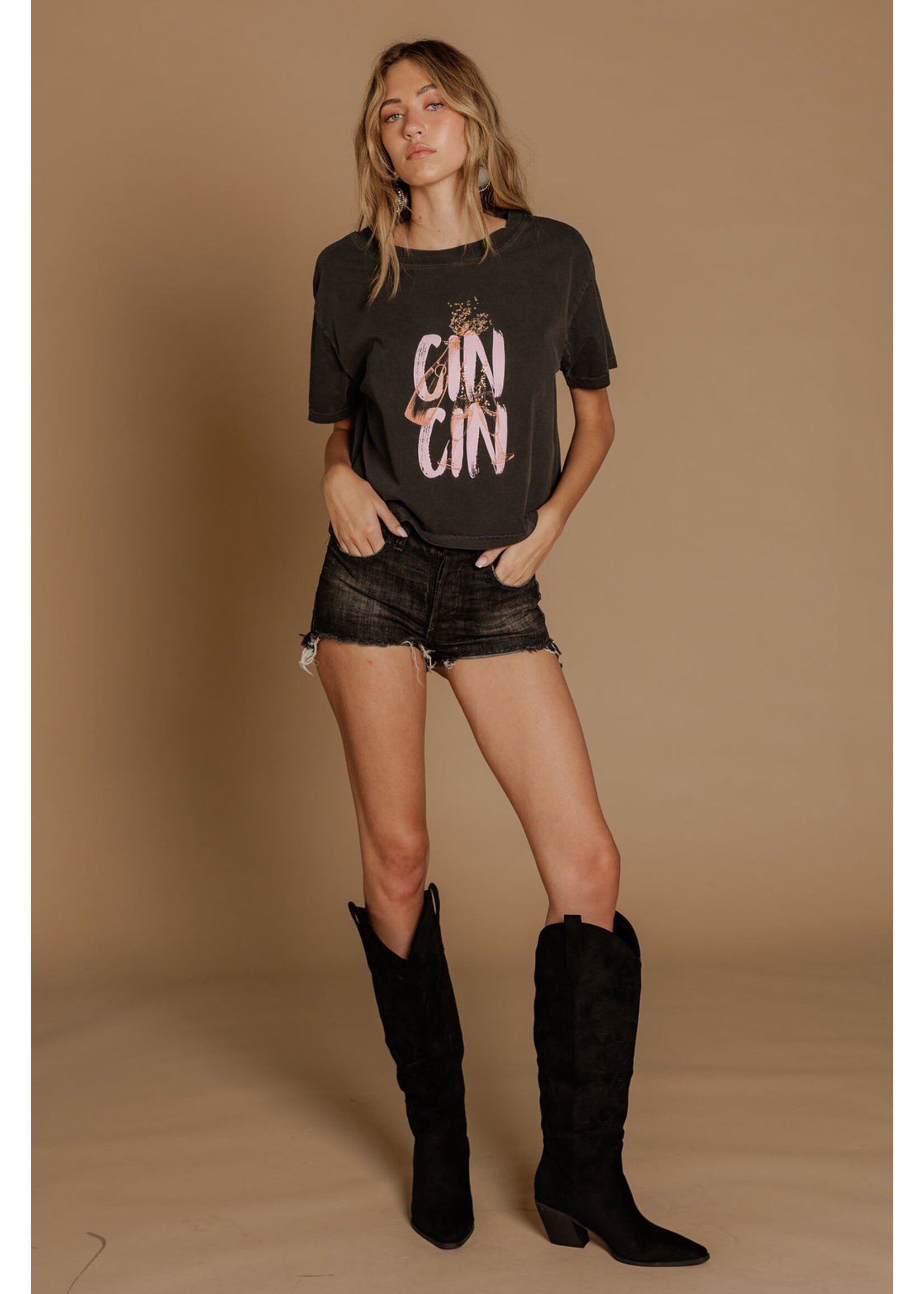 All Us Cin Cin Wide Boy Tee Vintage Black