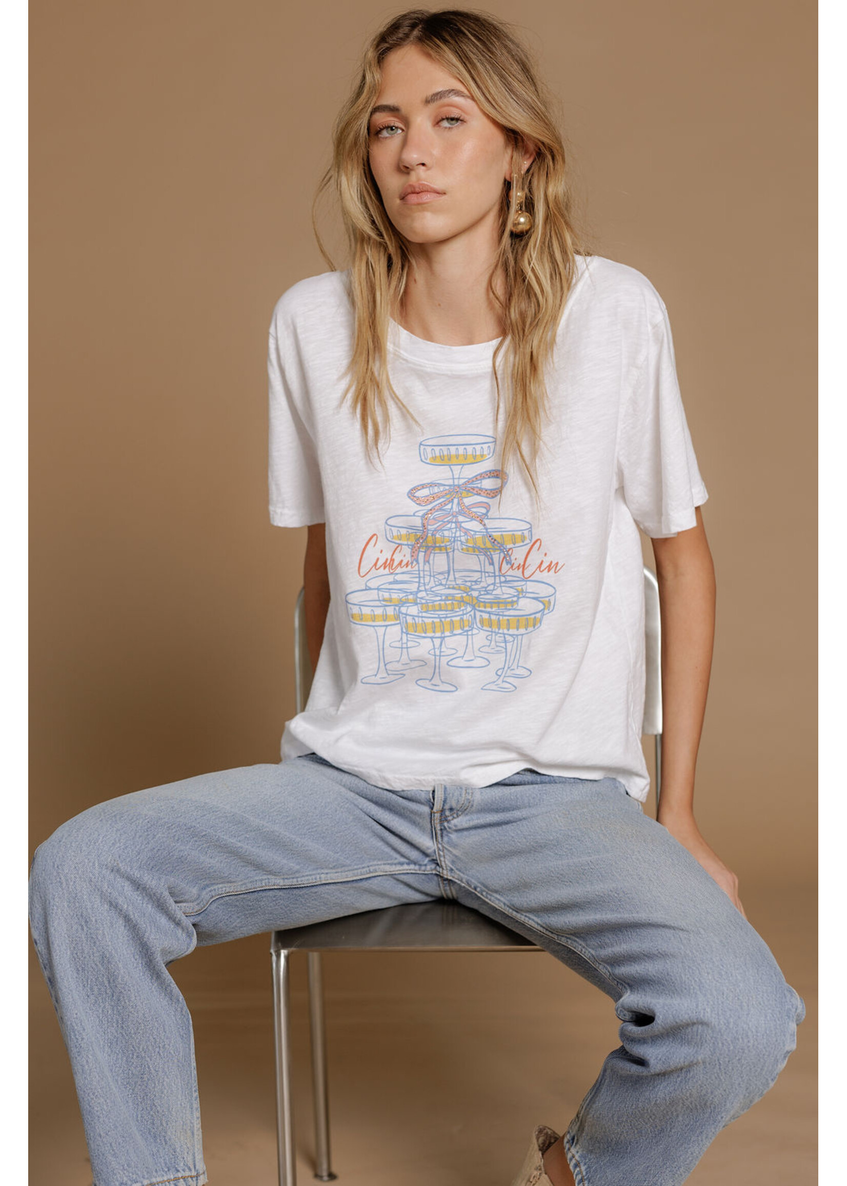All Us Cin Cin Wide Neck Slub Tee White