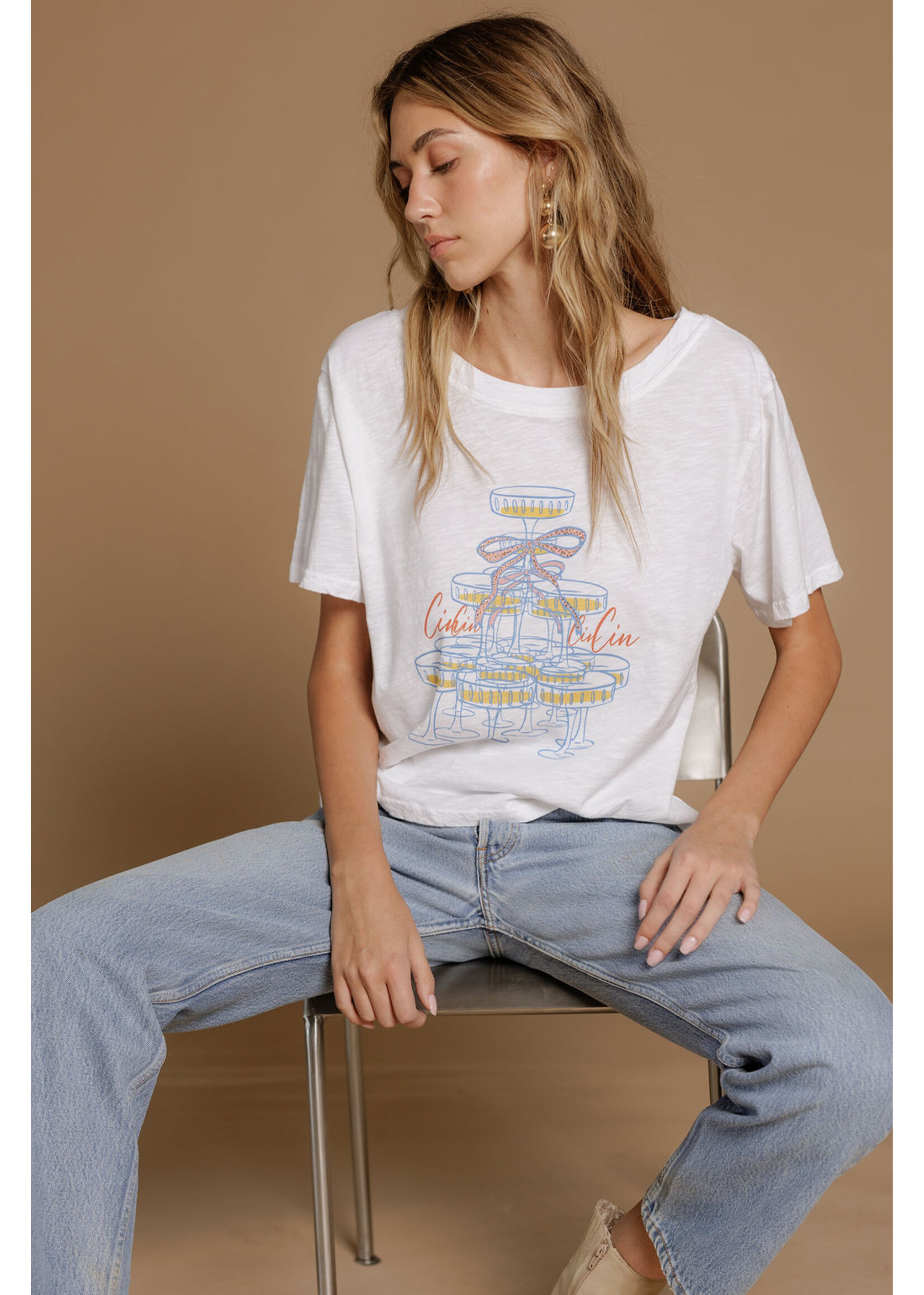 All Us Cin Cin Wide Neck Slub Tee White
