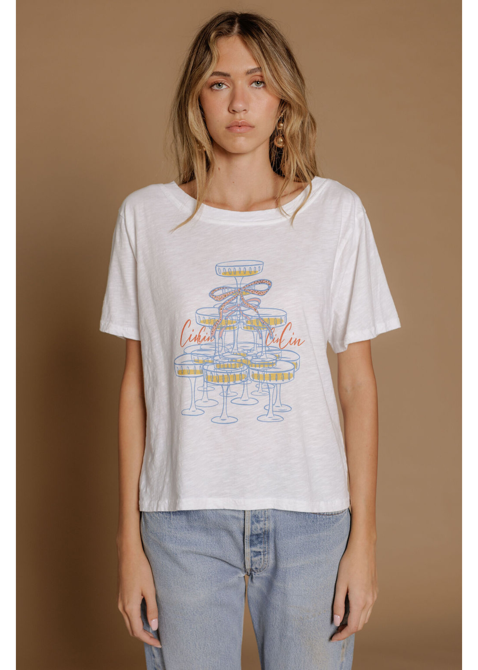 All Us Cin Cin Wide Neck Slub Tee White