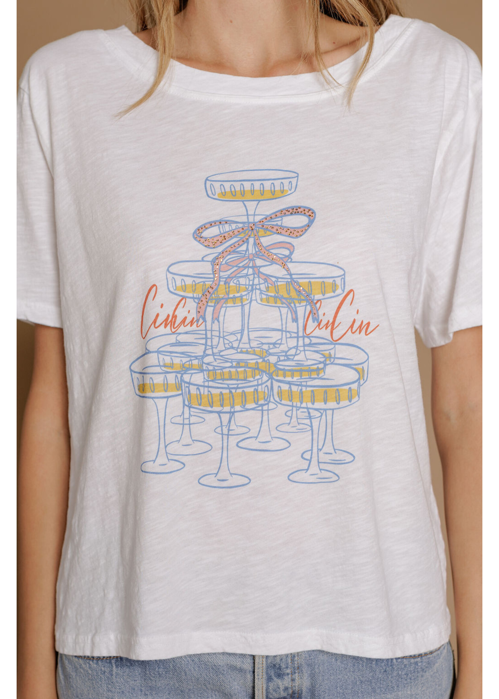 All Us Cin Cin Wide Neck Slub Tee White