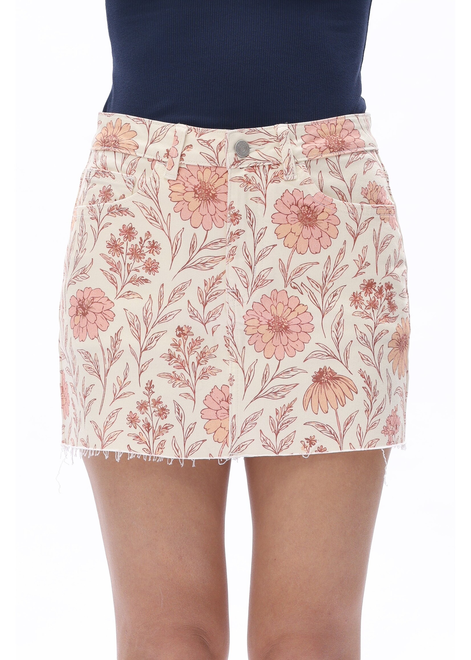 Daisy Flora Mid Rise Skirt Pink Multi