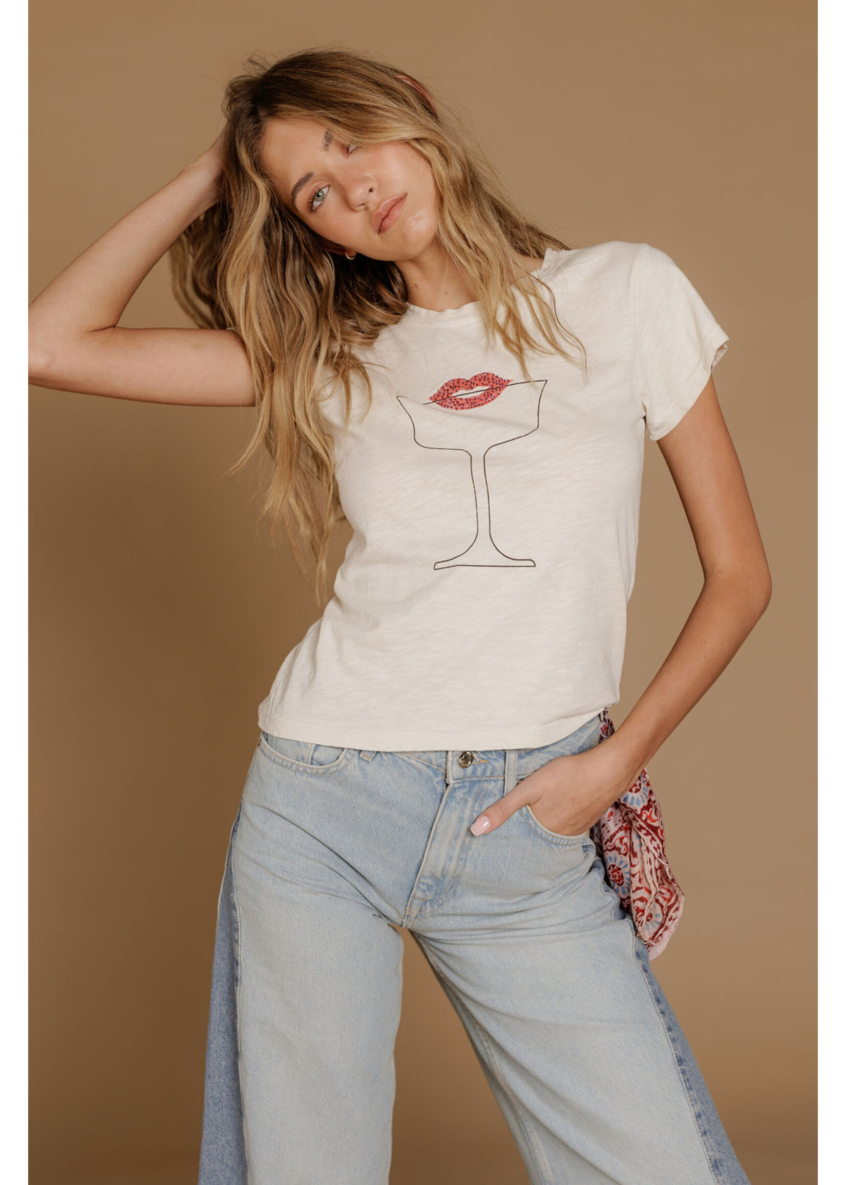 All Us Red Lips Baby Tee Natural