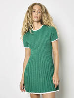 Cable Knit Contrast Edge Fit & Flare Knit Dress Green