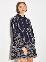 Two Tone Broderie Swing Shirt Dress Navy