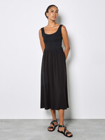 Corset Woven Skirt Midi Dress Black