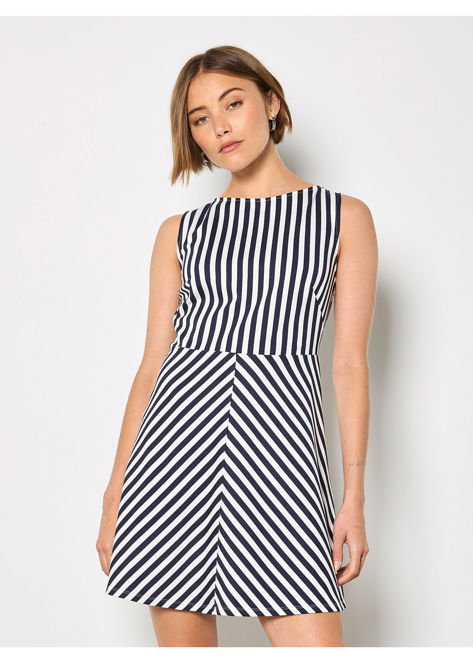 Stripe Fit and Flare Mini Dress Navy