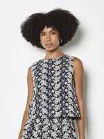 Embroidered Floral Sleeveless Blouse Navy