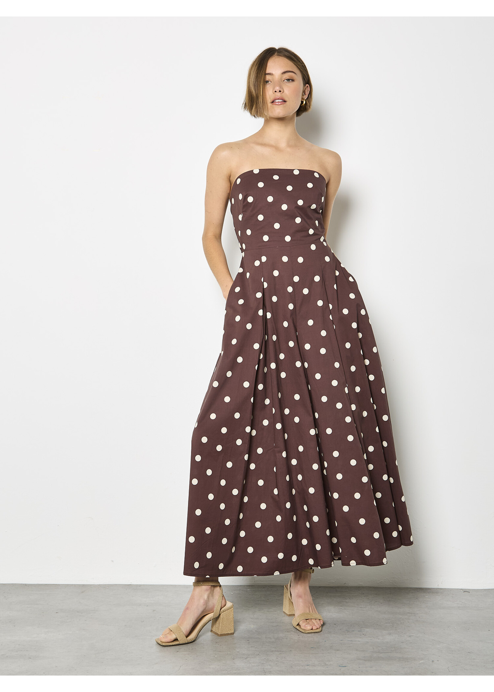 Bardo Polka Dot Strapless Jumpsuit Brown