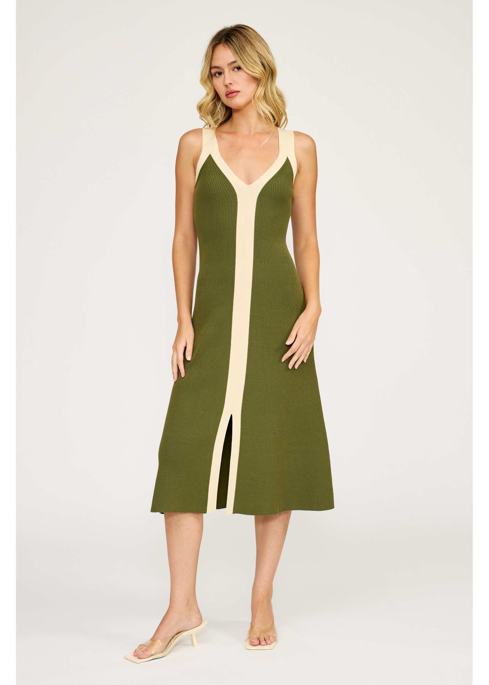 Analise Colorblock Midi Dress Olive/Cream