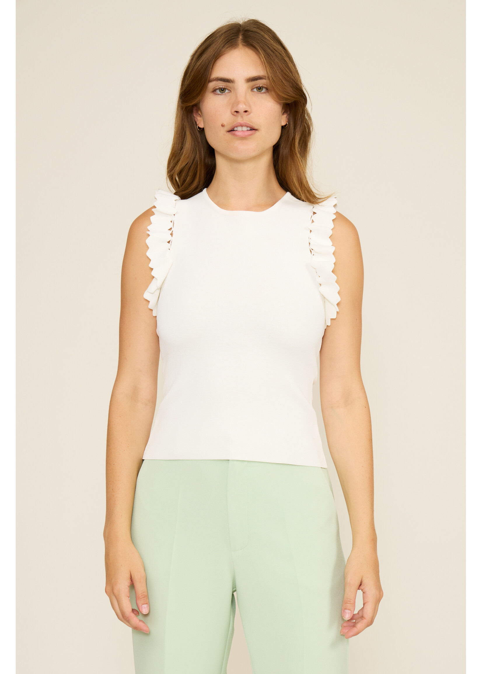 Helene Ruffle Sleeve Knit Top White