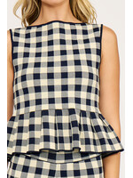 Clara Peplum Knit Gingham Top Navy/Cream