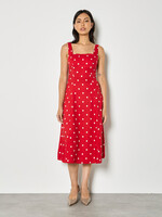 Polka Dot Square Neck Midi Dress Red