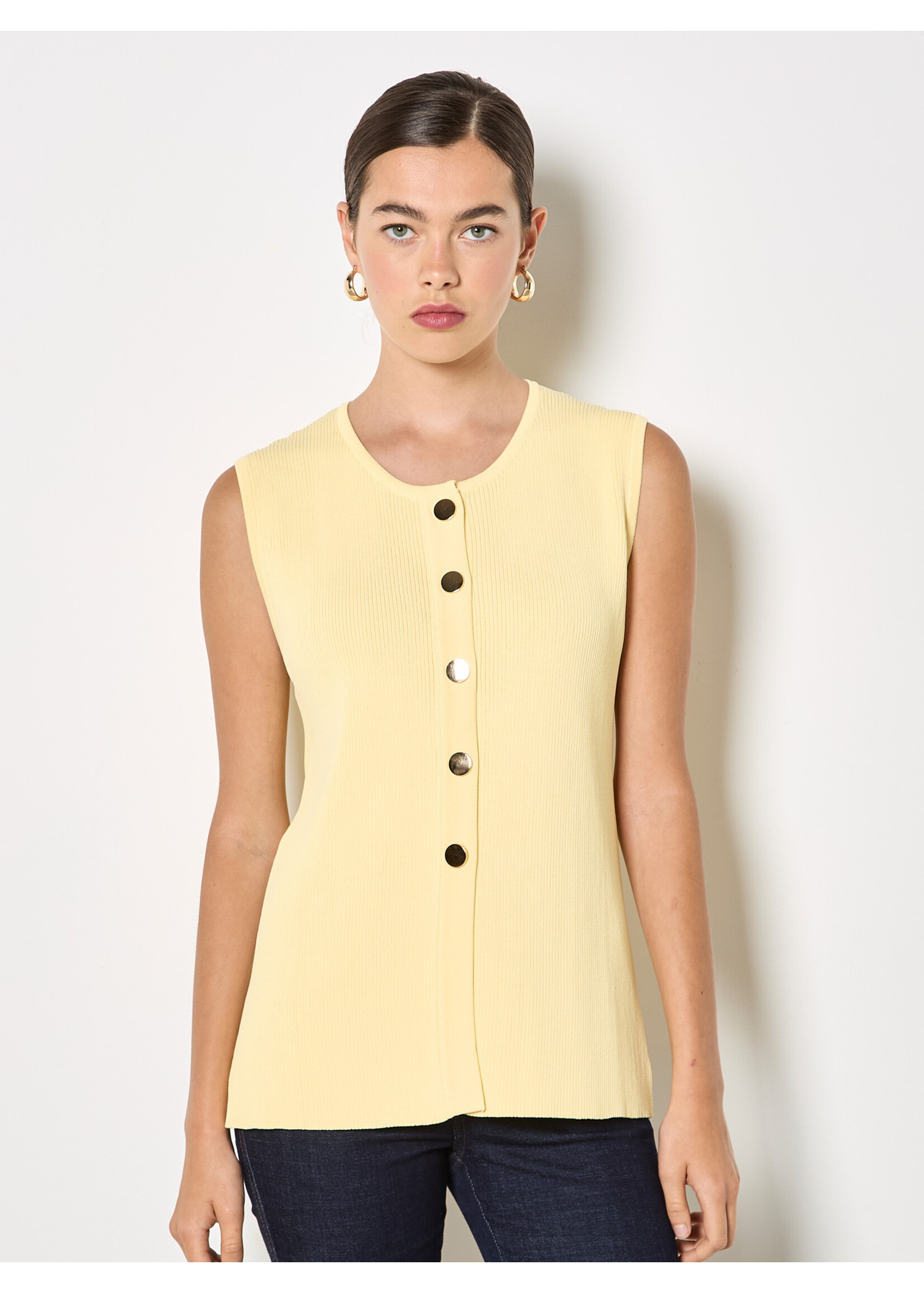 Button Two Pocket Sleeveless Top Yellow