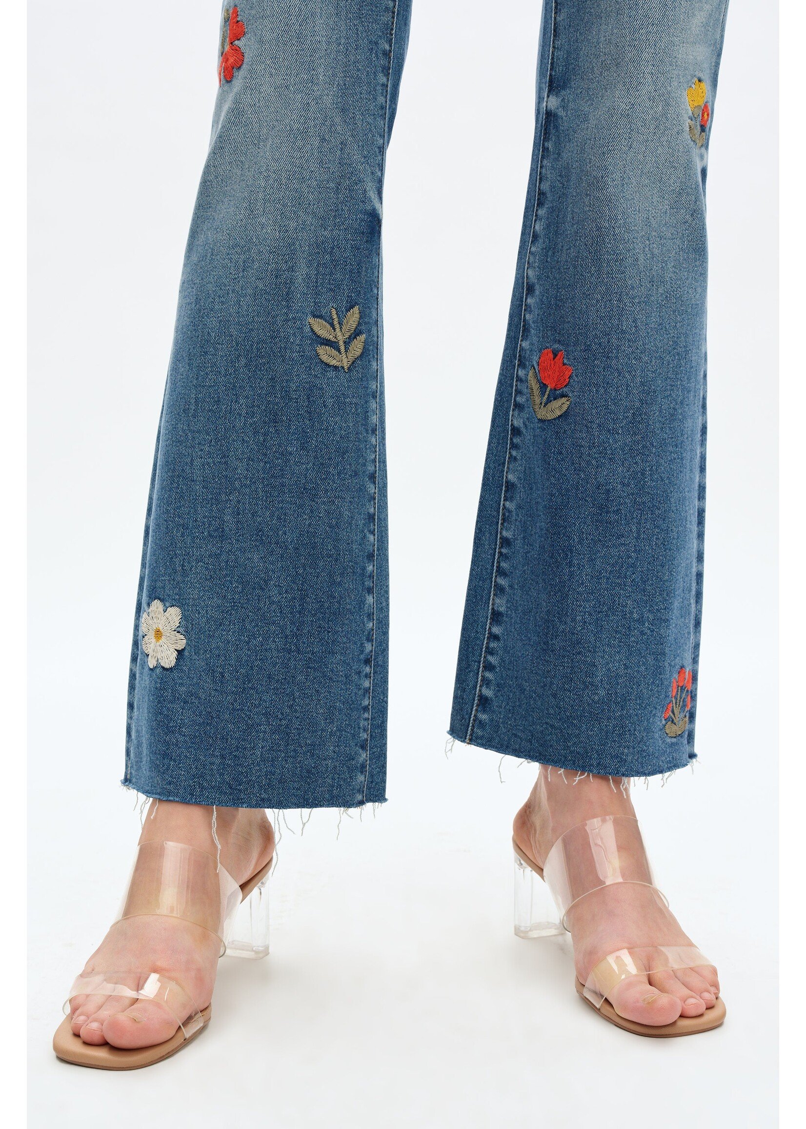 Linda Mid Rise Flower Embroidered Bootcut Jean Medium Blue