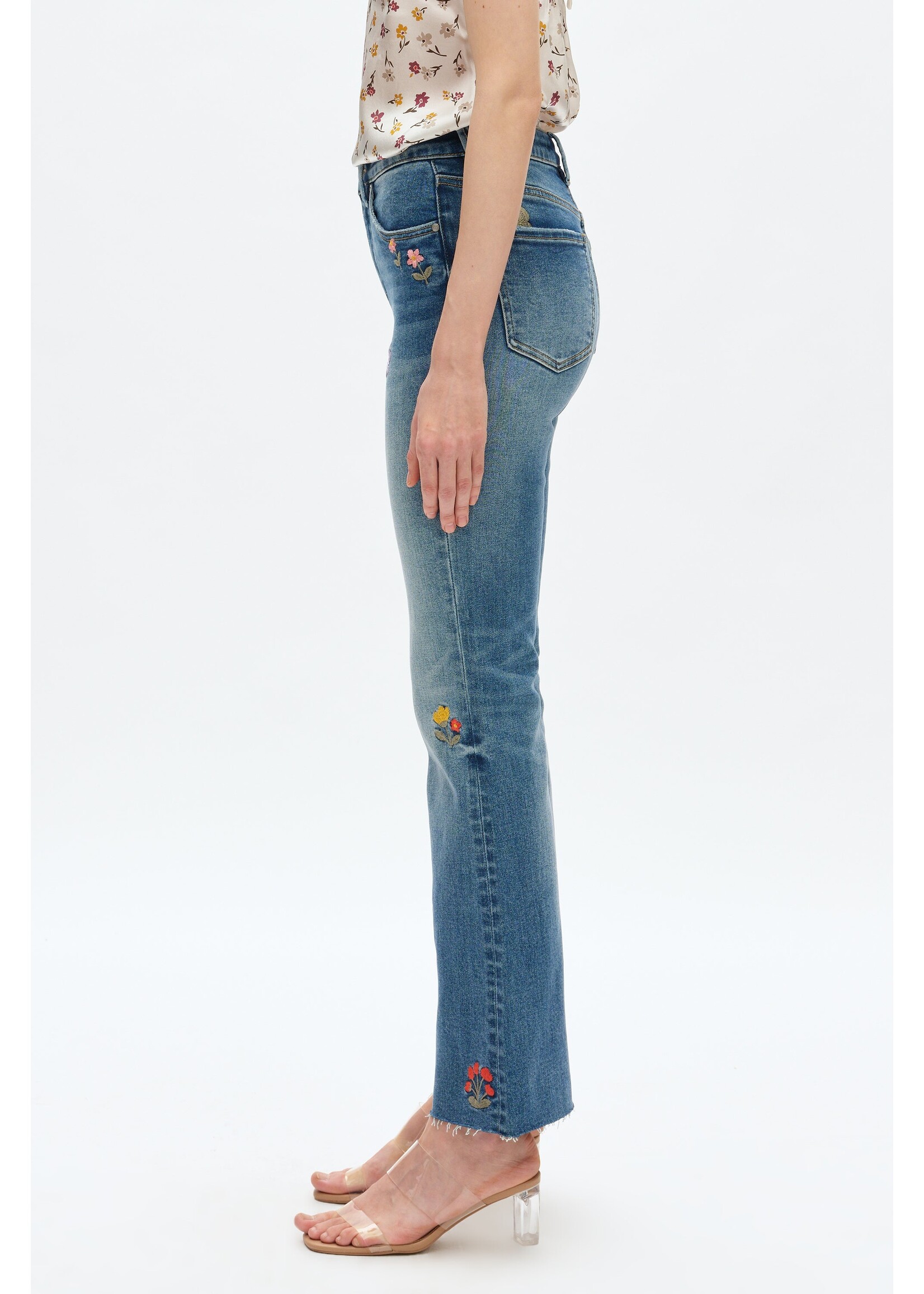 Linda Mid Rise Flower Embroidered Bootcut Jean Medium Blue
