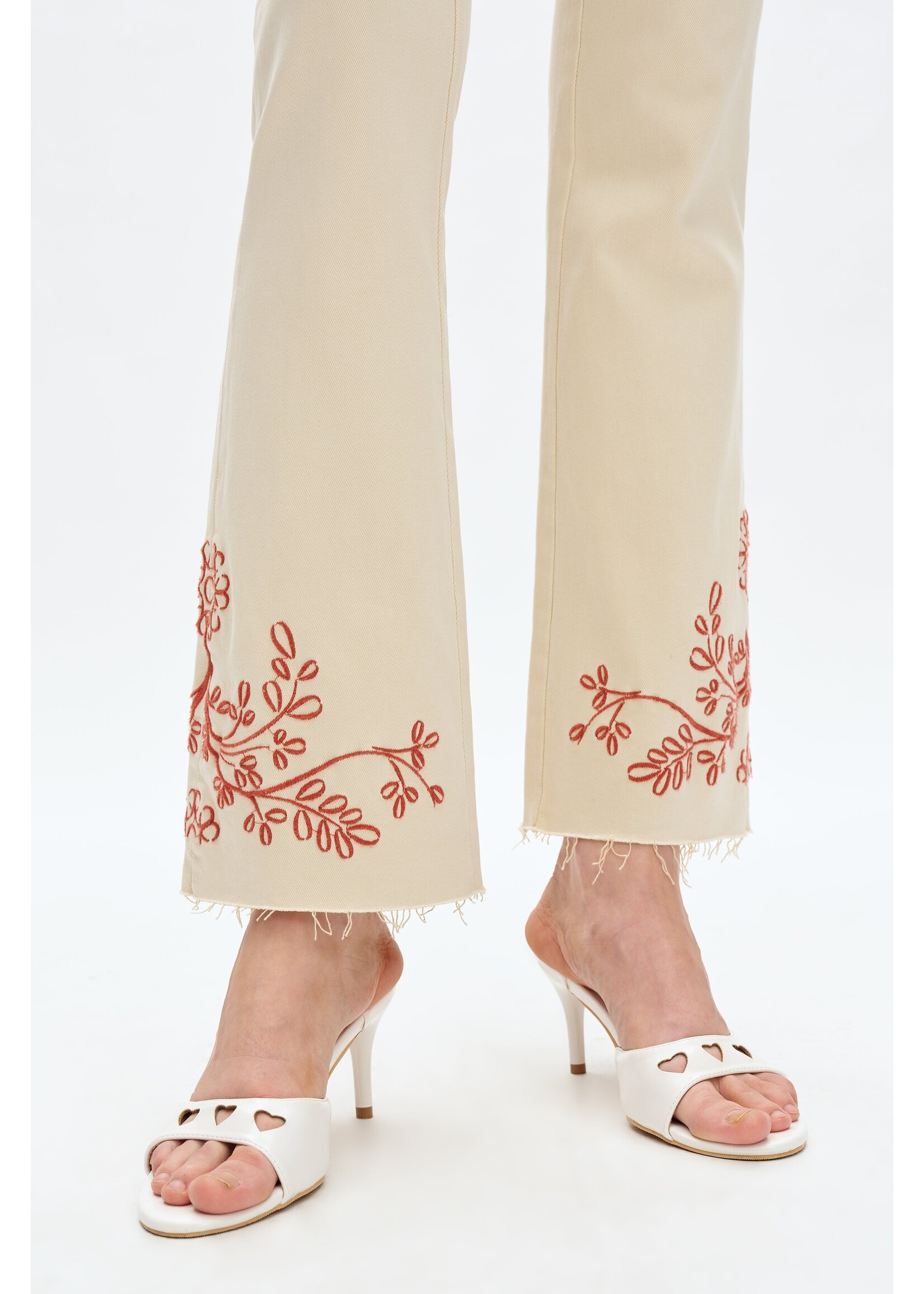 Caitlin High Rise Embroidered Bootcut Jean Off White