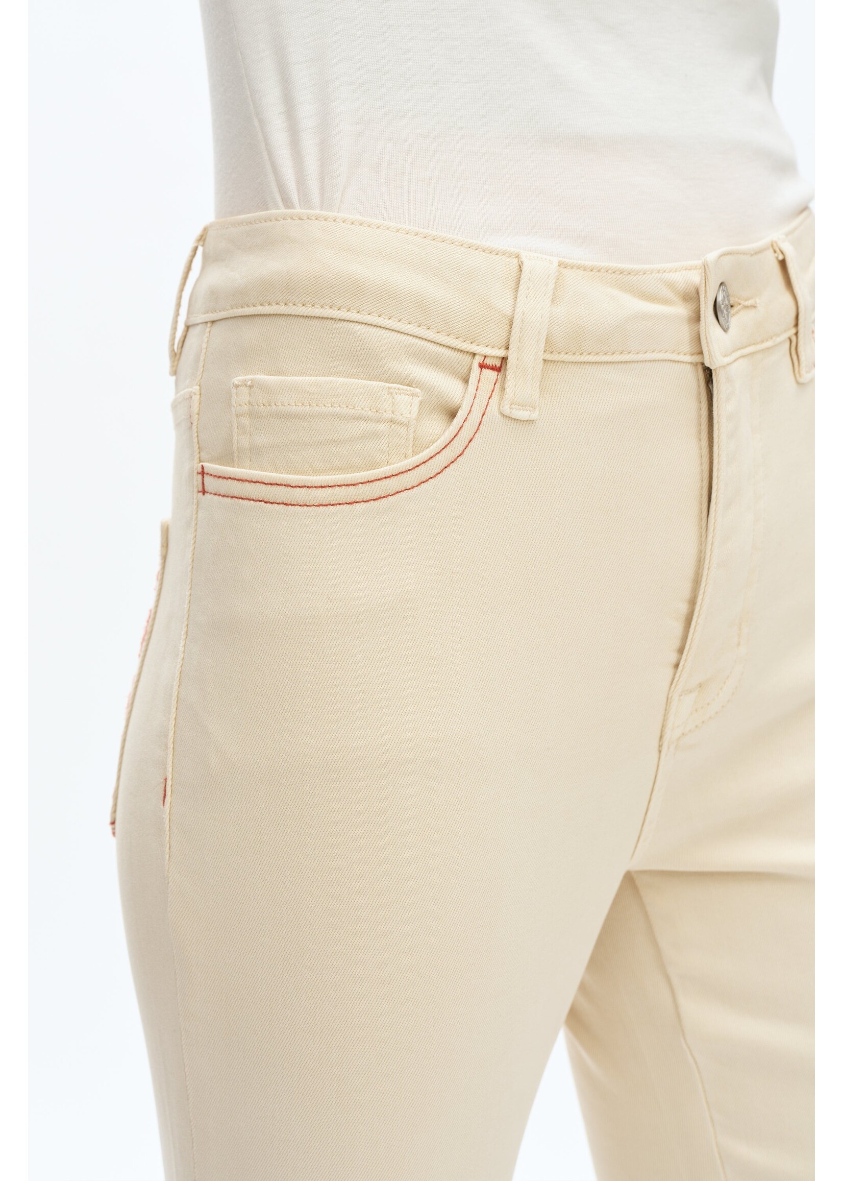 Caitlin High Rise Embroidered Bootcut Jean Off White