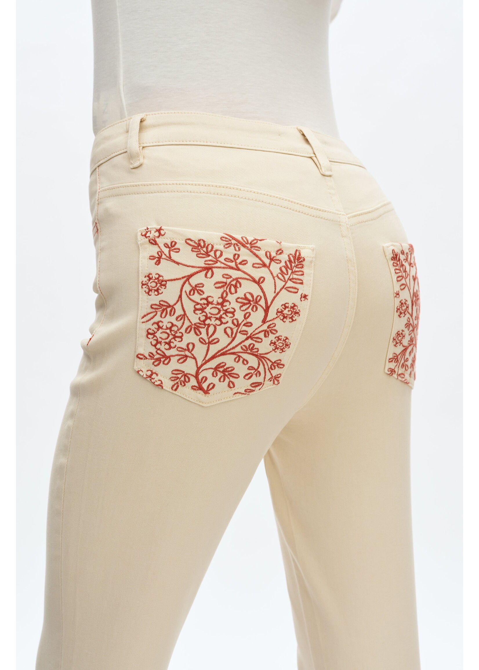 Caitlin High Rise Embroidered Bootcut Jean Off White