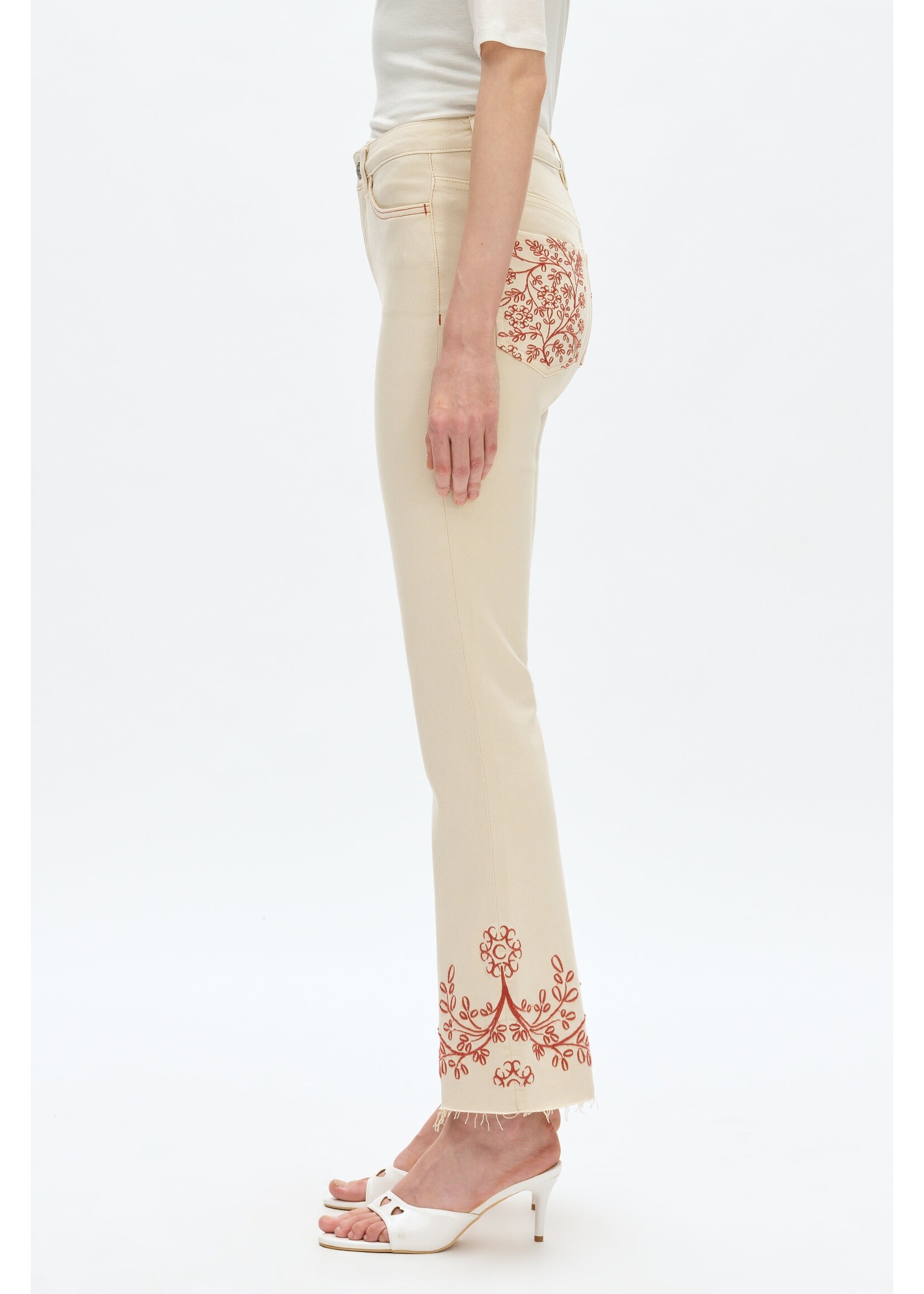 Caitlin High Rise Embroidered Bootcut Jean Off White