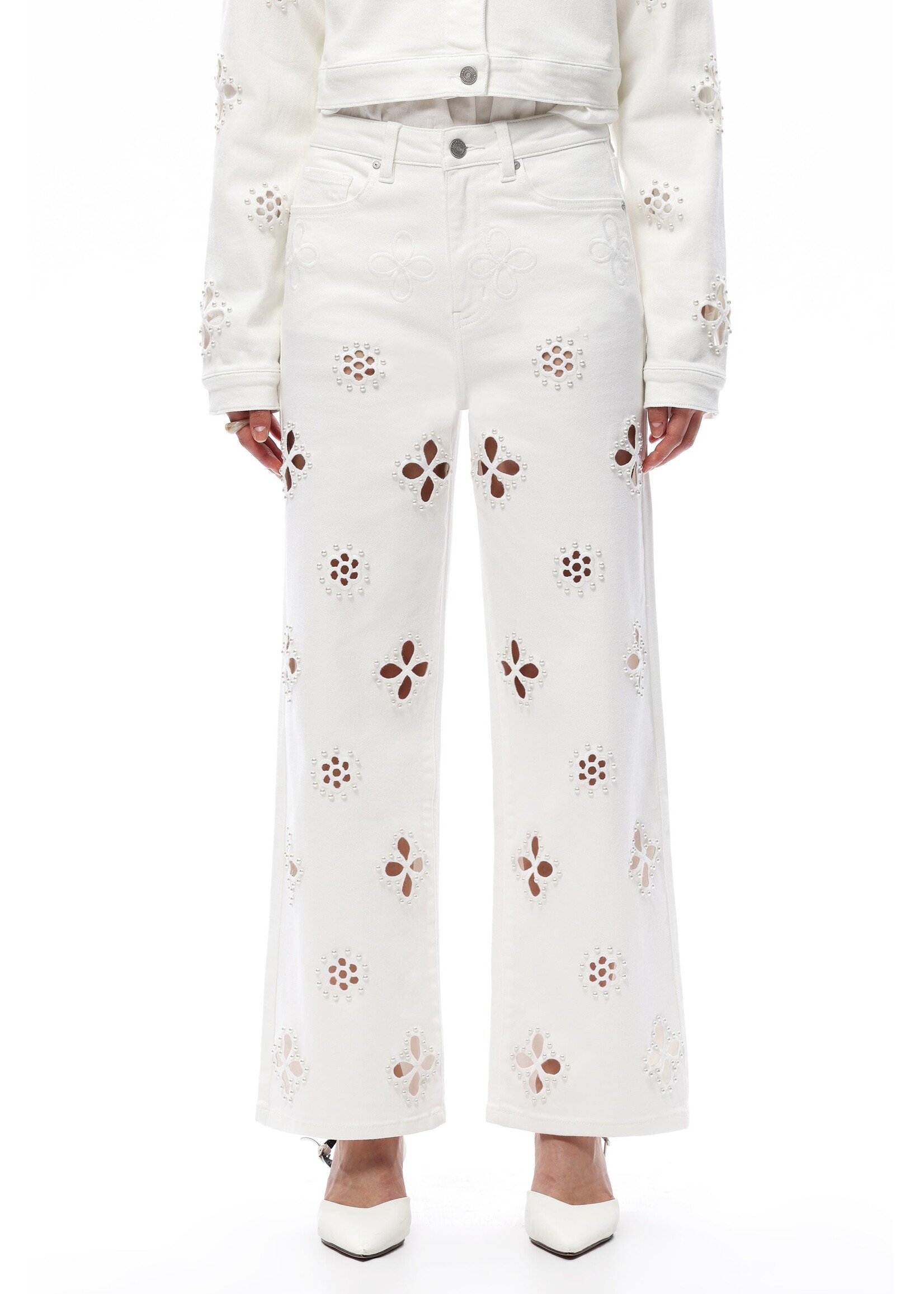 Nancy High Rise Straight Flower Cut Out White