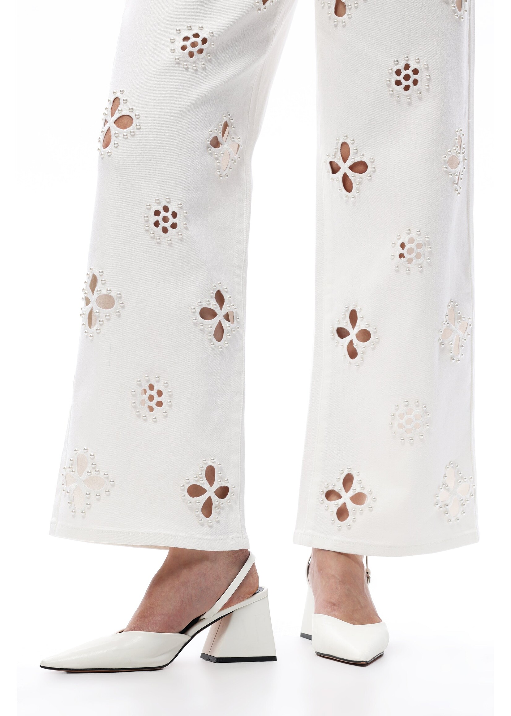 Nancy High Rise Straight Flower Cut Out White